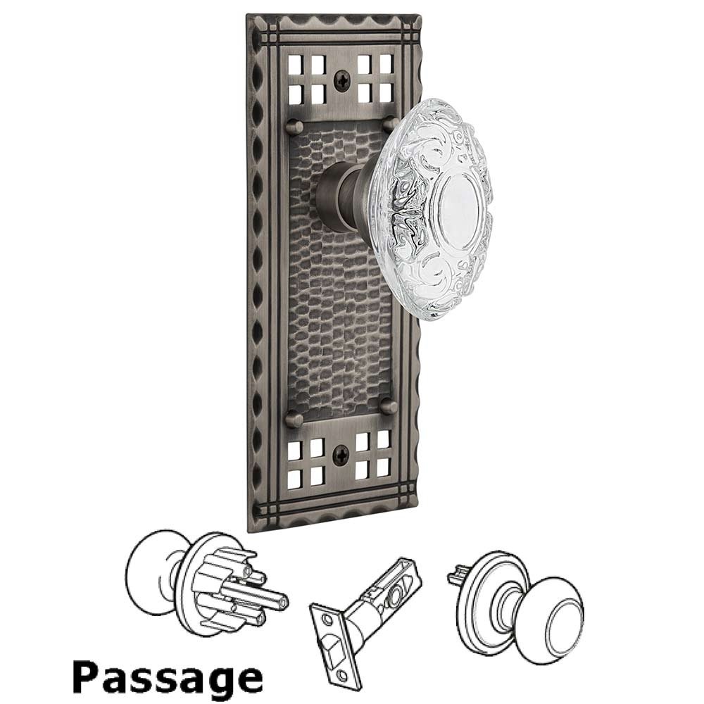 Nostalgic Warehouse Passage Craftsman Plate With Crystal Victorian Knob in Antique Pewter