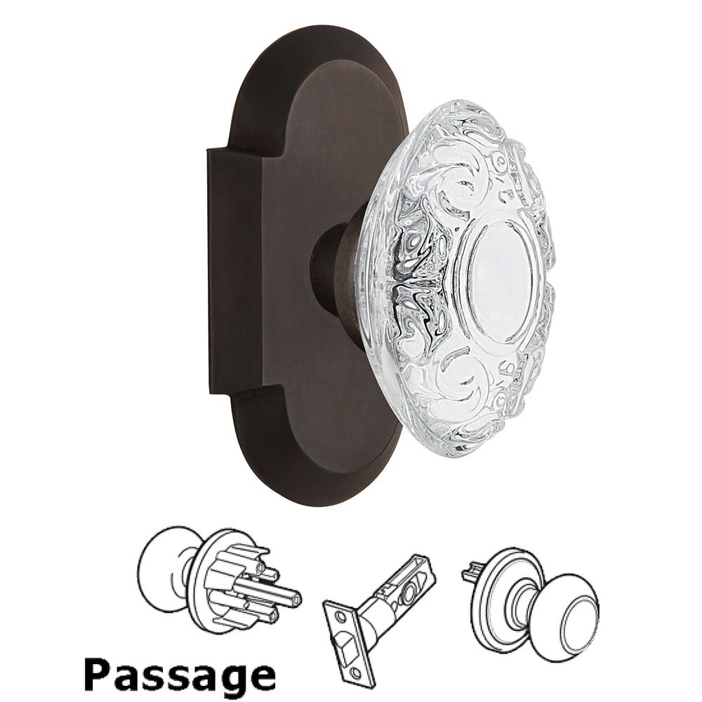 Nostalgic Warehouse Passage - Cottage Plate With Crystal Victorian Knob in Oil-Rubbed Bronze