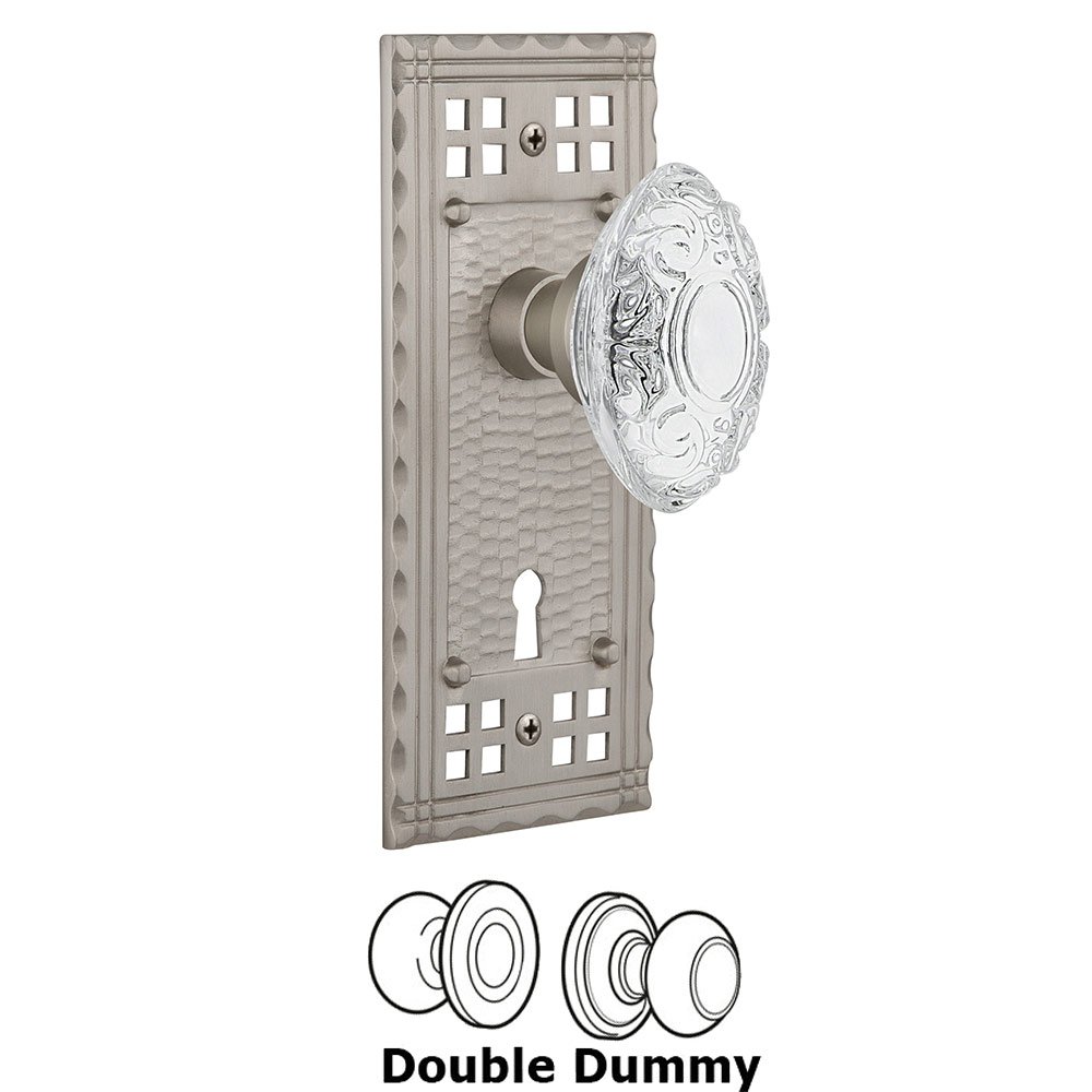 Nostalgic Warehouse Double Dummy - Craftsman Plate With Keyhole and Crystal Victorian Knob in Satin Nickel