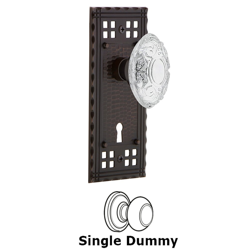 Nostalgic Warehouse Single Dummy - Craftsman Plate With Keyhole and Crystal Victorian Knob in Timeless Bronze