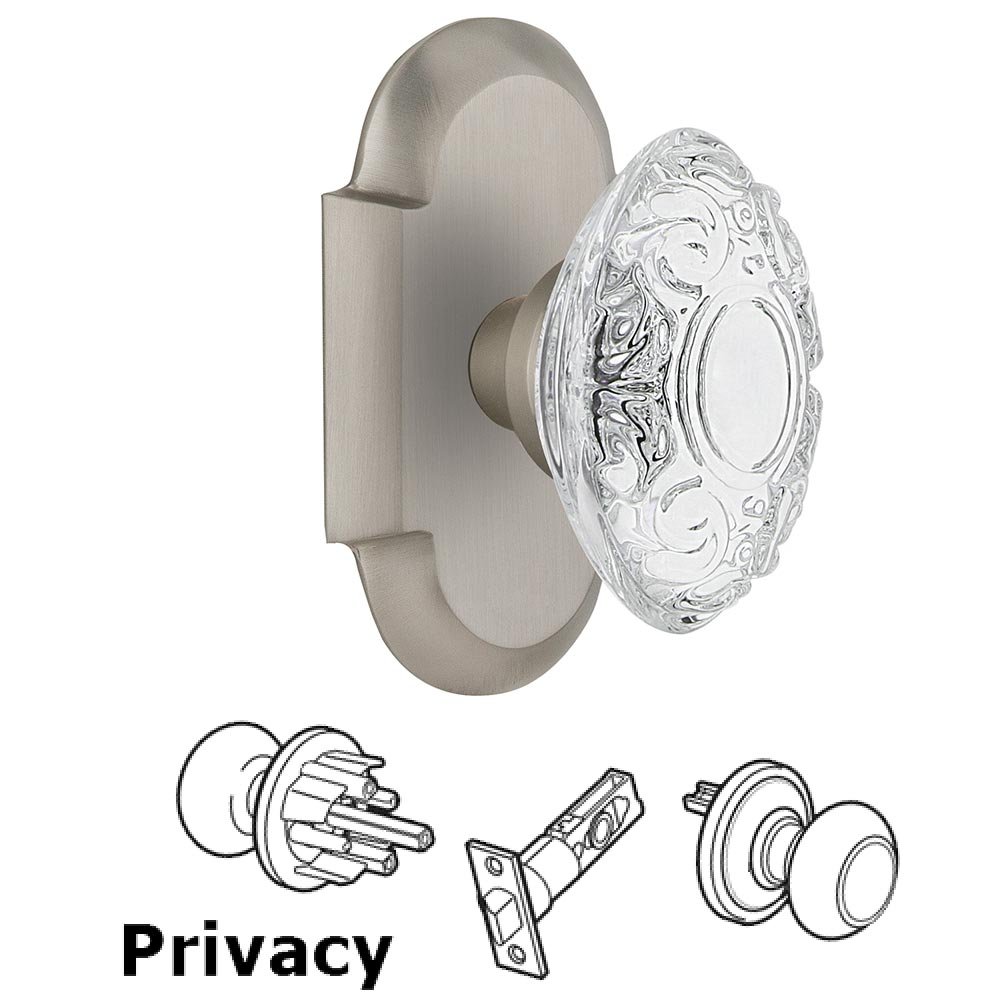 Nostalgic Warehouse Privacy - Cottage Plate With Crystal Victorian Knob in Satin Nickel