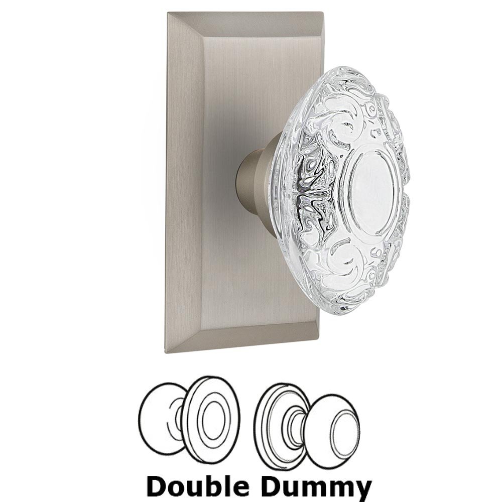 Nostalgic Warehouse Double Dummy - Studio Plate With Crystal Victorian Knob in Satin Nickel