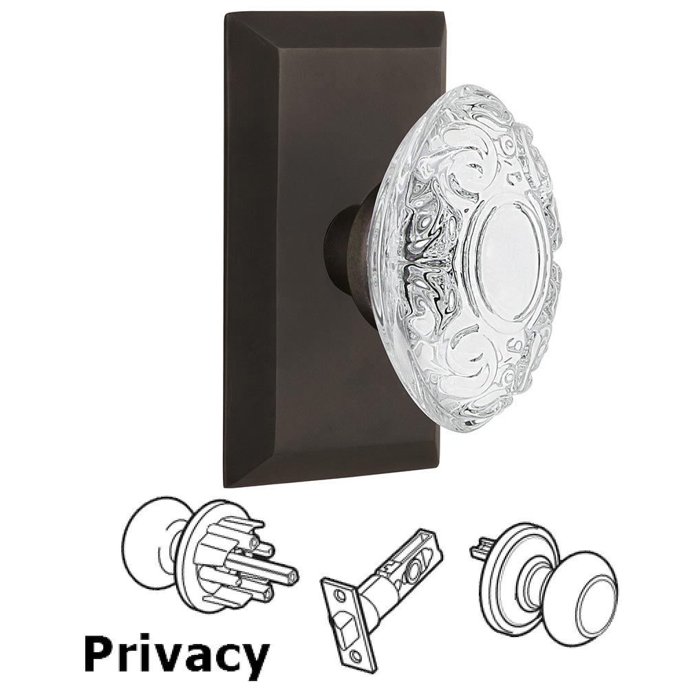 Nostalgic Warehouse Privacy - Studio Plate With Crystal Victorian Knob in Oil-Rubbed Bronze