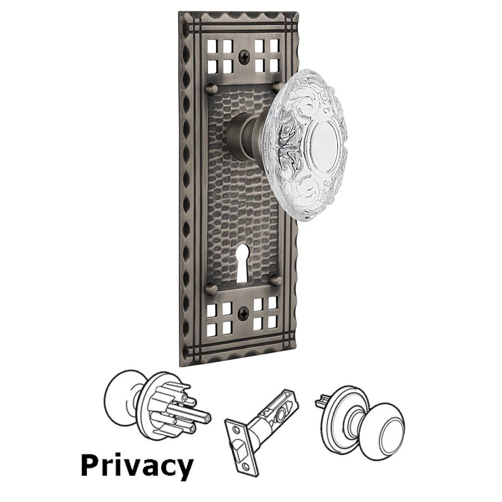 Nostalgic Warehouse Privacy - Craftsman Plate With Keyhole and Crystal Victorian Knob in Antique Pewter