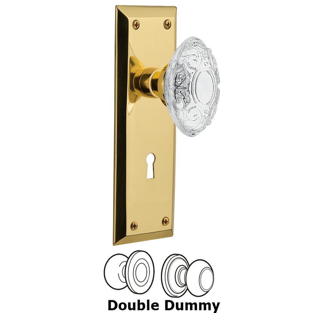 Nostalgic Warehouse Double Dummy - New York Plate With Keyhole and Crystal Victorian Knob in Polished Brass