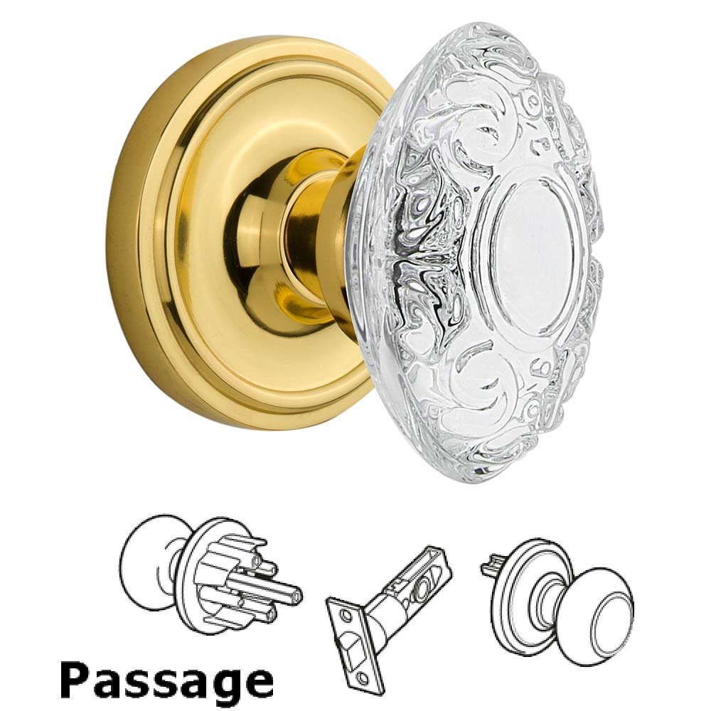 Nostalgic Warehouse Passage - Classic Rosette With Crystal Victorian Knob in Polished Brass
