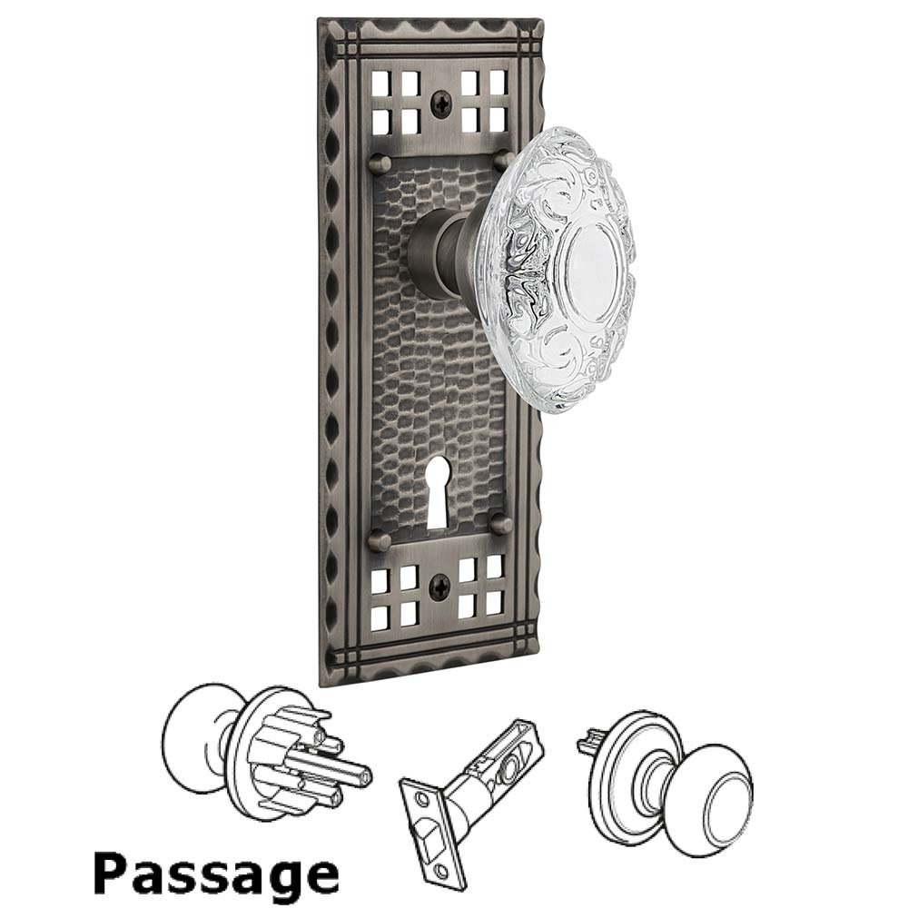 Nostalgic Warehouse Passage - Craftsman Plate With Keyhole and Crystal Victorian Knob in Antique Pewter
