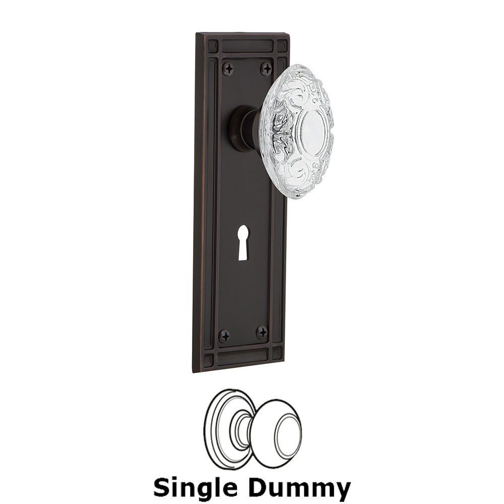 Nostalgic Warehouse Single Dummy - Mission Plate With Keyhole and Crystal Victorian Knob in Timeless Bronze
