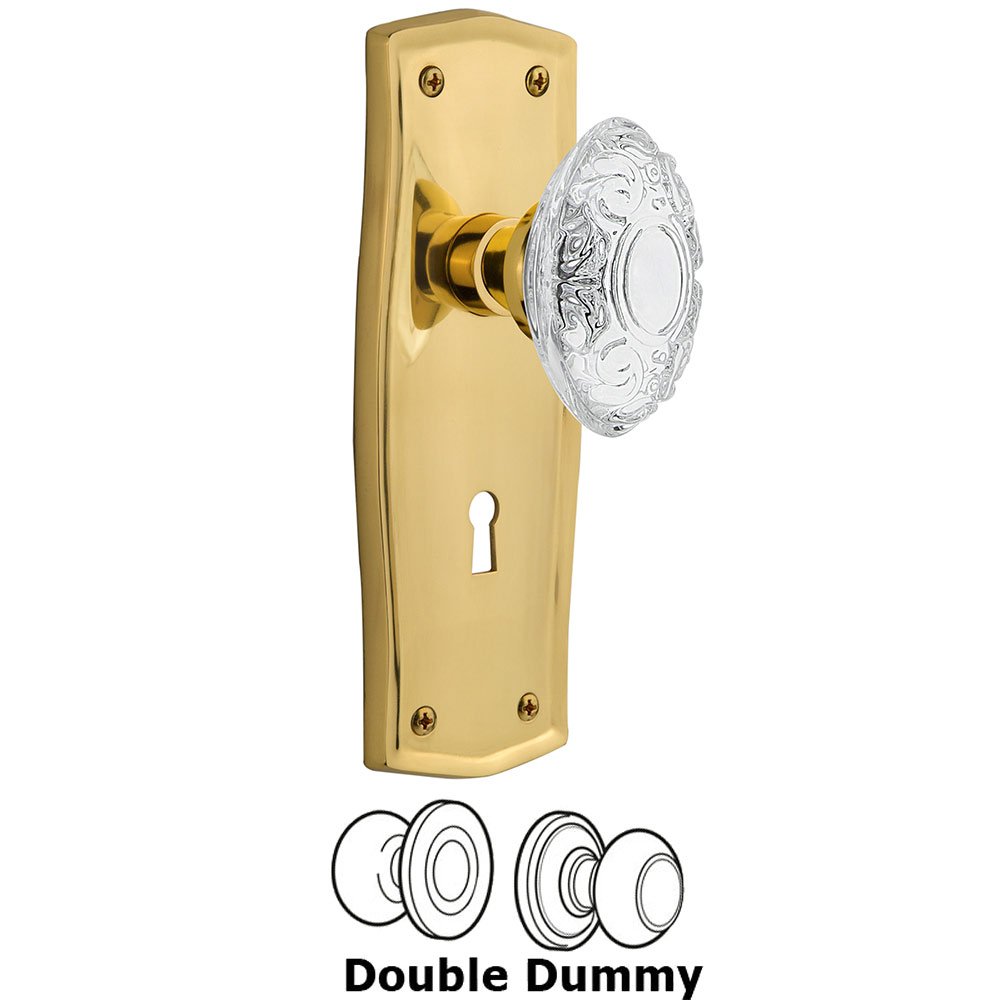 Nostalgic Warehouse Double Dummy - Prairie Plate With Keyhole and Crystal Victorian Knob in Unlacquered Brass