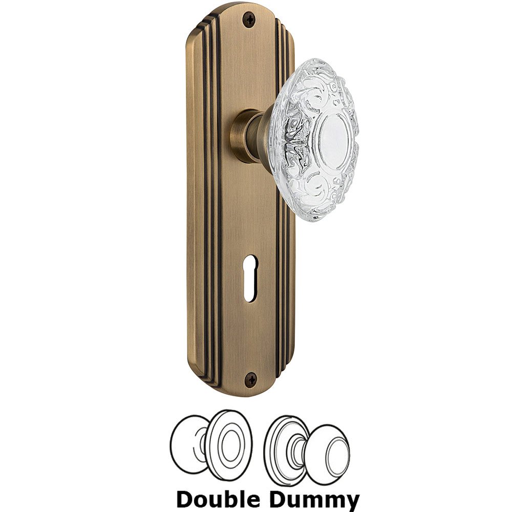 Nostalgic Warehouse Double Dummy - Deco Plate With Keyhole and Crystal Victorian Knob in Antique Brass