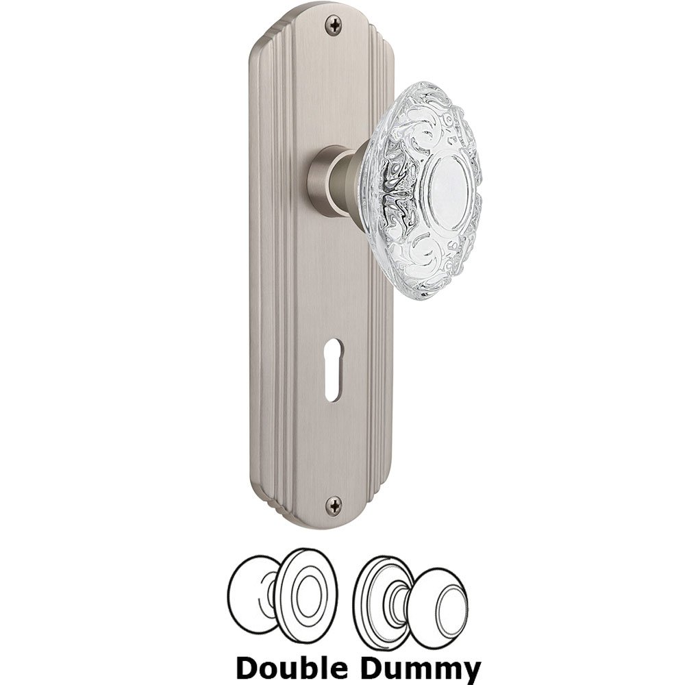 Nostalgic Warehouse Double Dummy - Deco Plate With Keyhole and Crystal Victorian Knob in Satin Nickel