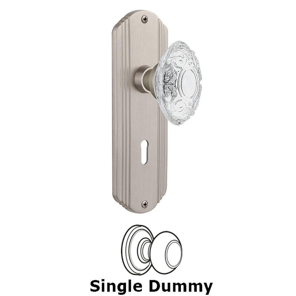 Nostalgic Warehouse Single Dummy - Deco Plate With Keyhole and Crystal Victorian Knob in Satin Nickel