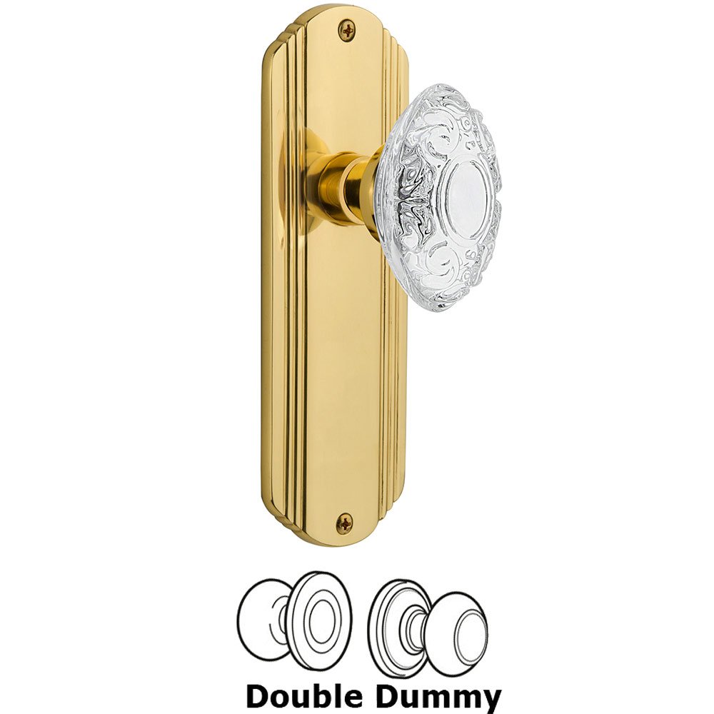Nostalgic Warehouse Double Dummy - Deco Plate With Crystal Victorian Knob in Unlacquered Brass