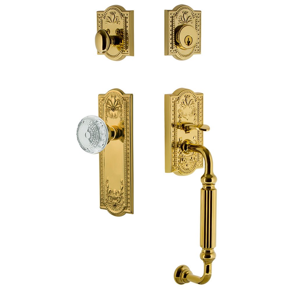 Nostalgic Warehouse Meadows Plate With F Grip And Crystal Meadows Knob in Lifetime Brass