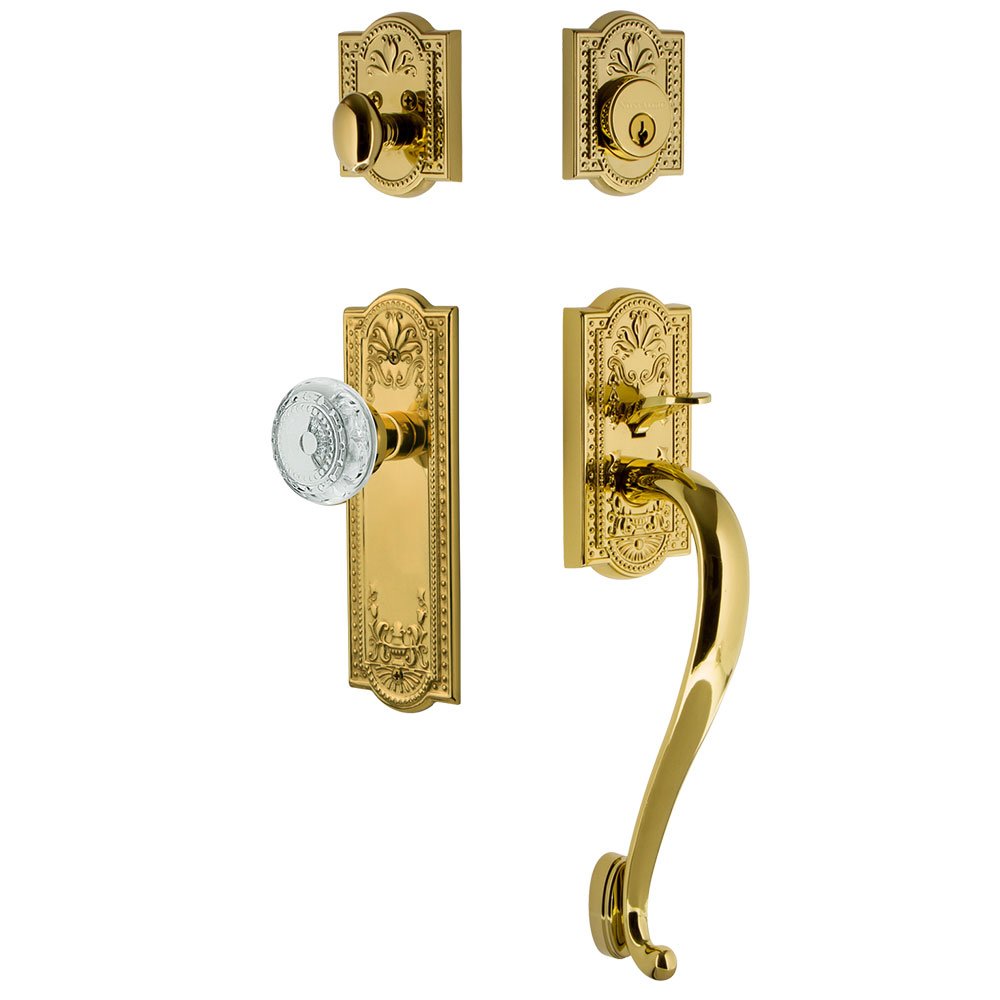 Nostalgic Warehouse Meadows Plate With S Grip And Crystal Meadows Knob in Lifetime Brass