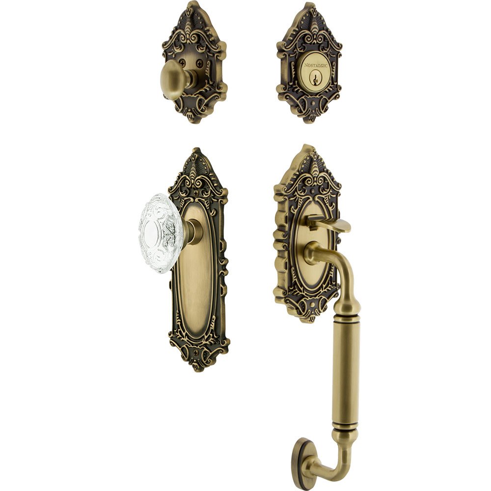 Nostalgic Warehouse Victorian Plate With C Grip And Crystal Victorian Knob in Antique Brass