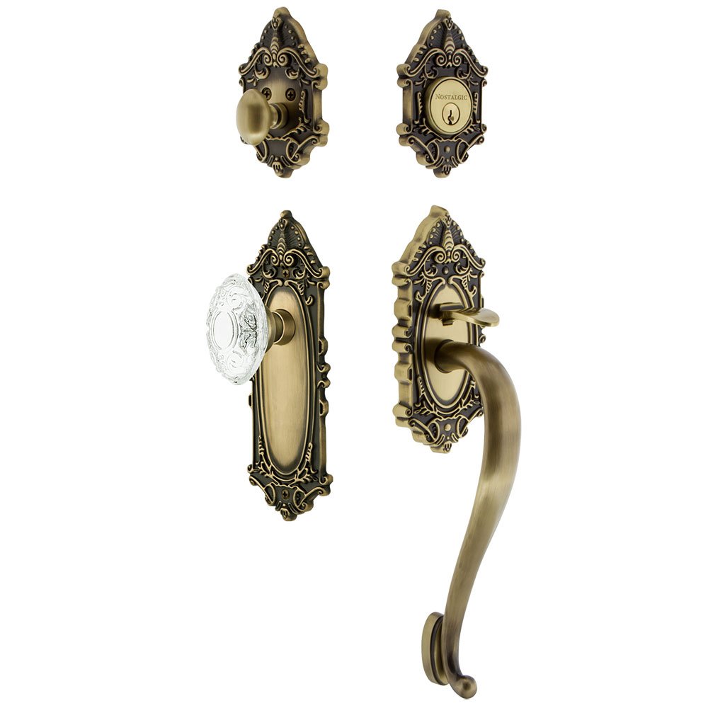 Nostalgic Warehouse Victorian Plate With S Grip And Crystal Victorian Knob in Antique Brass