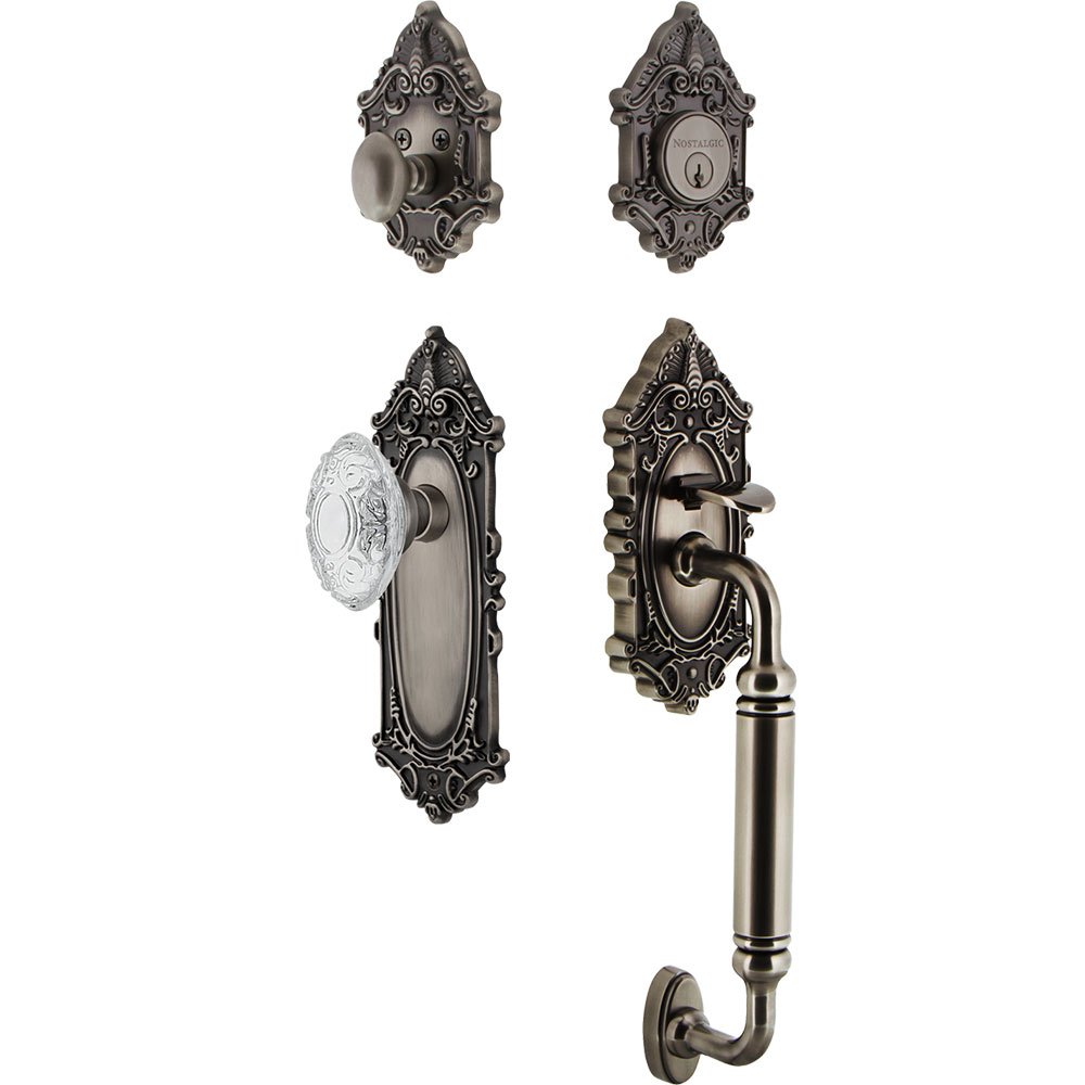 Nostalgic Warehouse Victorian Plate With C Grip And Crystal Victorian Knob in Antique Pewter