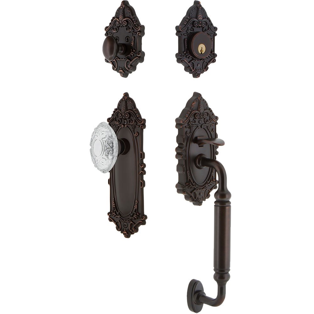 Nostalgic Warehouse Victorian Plate With C Grip And Crystal Victorian Knob in Timeless Bronze