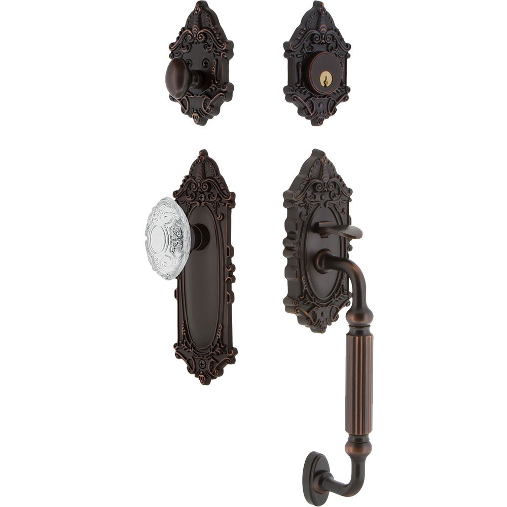 Nostalgic Warehouse Victorian Plate With F Grip And Crystal Victorian Knob in Timeless Bronze