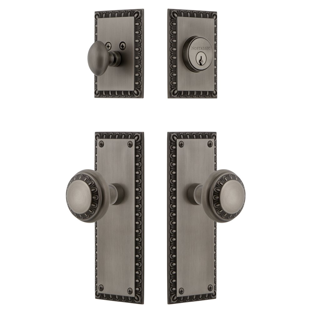 Nostalgic Warehouse Neoclassical Plate Entry Set with Neoclassical Knob in Antique Pewter