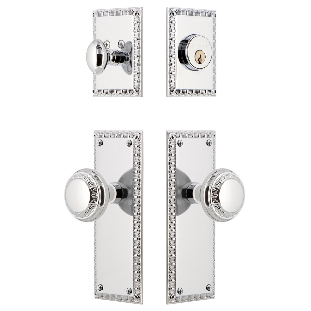 Nostalgic Warehouse Neoclassical Plate Entry Set with Neoclassical Knob in Bright Chrome