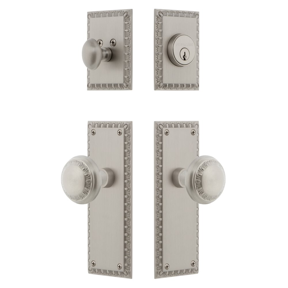 Nostalgic Warehouse Neoclassical Plate Entry Set with Neoclassical Knob in Satin Nickel