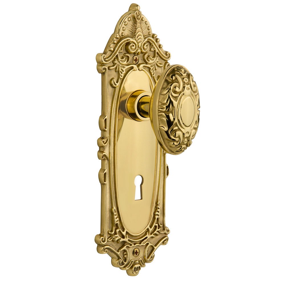 Nostalgic Warehouse Single Dummy Victorian Plate with Keyhole and Victorian Door Knob in Polished Brass