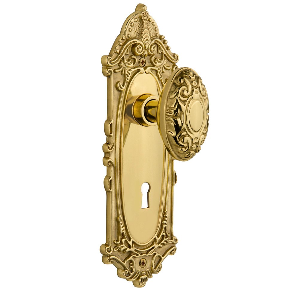 Nostalgic Warehouse Privacy Victorian Plate with Keyhole and Victorian Door Knob in Polished Brass