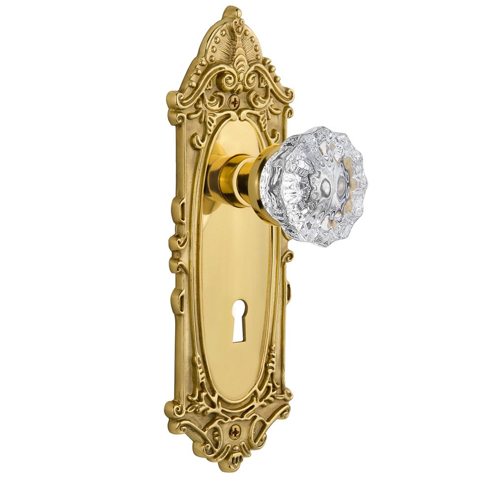Nostalgic Warehouse Privacy Victorian Plate with Keyhole and Crystal Glass Door Knob in Polished Brass