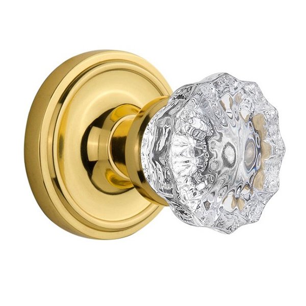 Nostalgic Warehouse Interior Mortise Classic Rosette with Crystal Glass Door Knob in Polished Brass