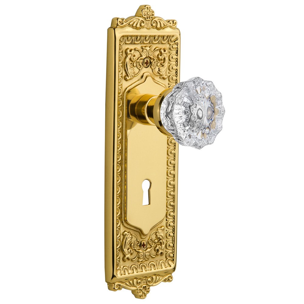 Nostalgic Warehouse Privacy Egg & Dart Plate with Keyhole and Crystal Glass Door Knob in Polished Brass