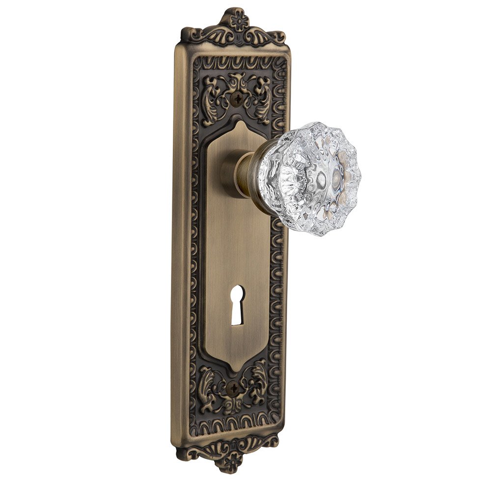 Nostalgic Warehouse Single Dummy Egg & Dart Plate with Keyhole and Crystal Glass Door Knob in Antique Brass