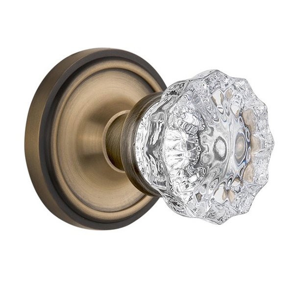 Nostalgic Warehouse Interior Mortise Classic Rosette with Crystal Glass Door Knob in Antique Brass