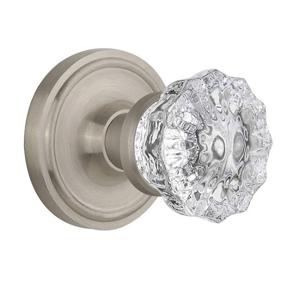 Nostalgic Warehouse Interior Mortise Classic Rosette with Crystal Glass Door Knob in Satin Nickel