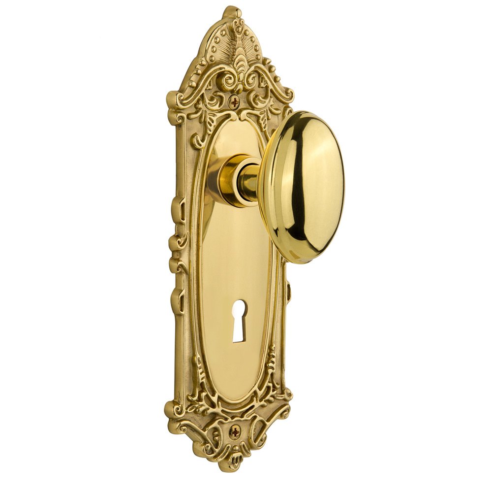Nostalgic Warehouse Privacy Victorian Plate with Keyhole and Homestead Door Knob in Polished Brass