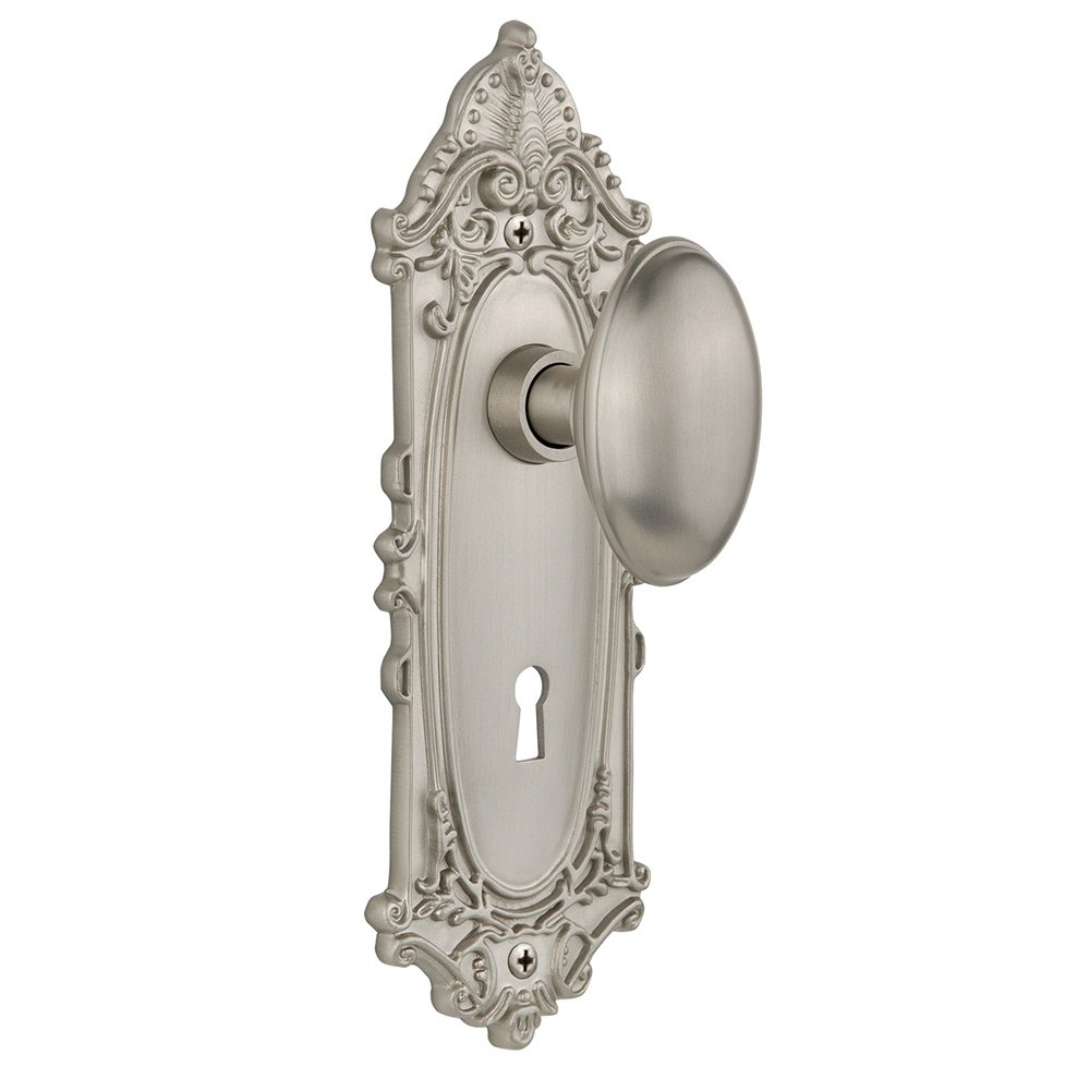 Nostalgic Warehouse Privacy Victorian Plate with Keyhole and Homestead Door Knob in Satin Nickel