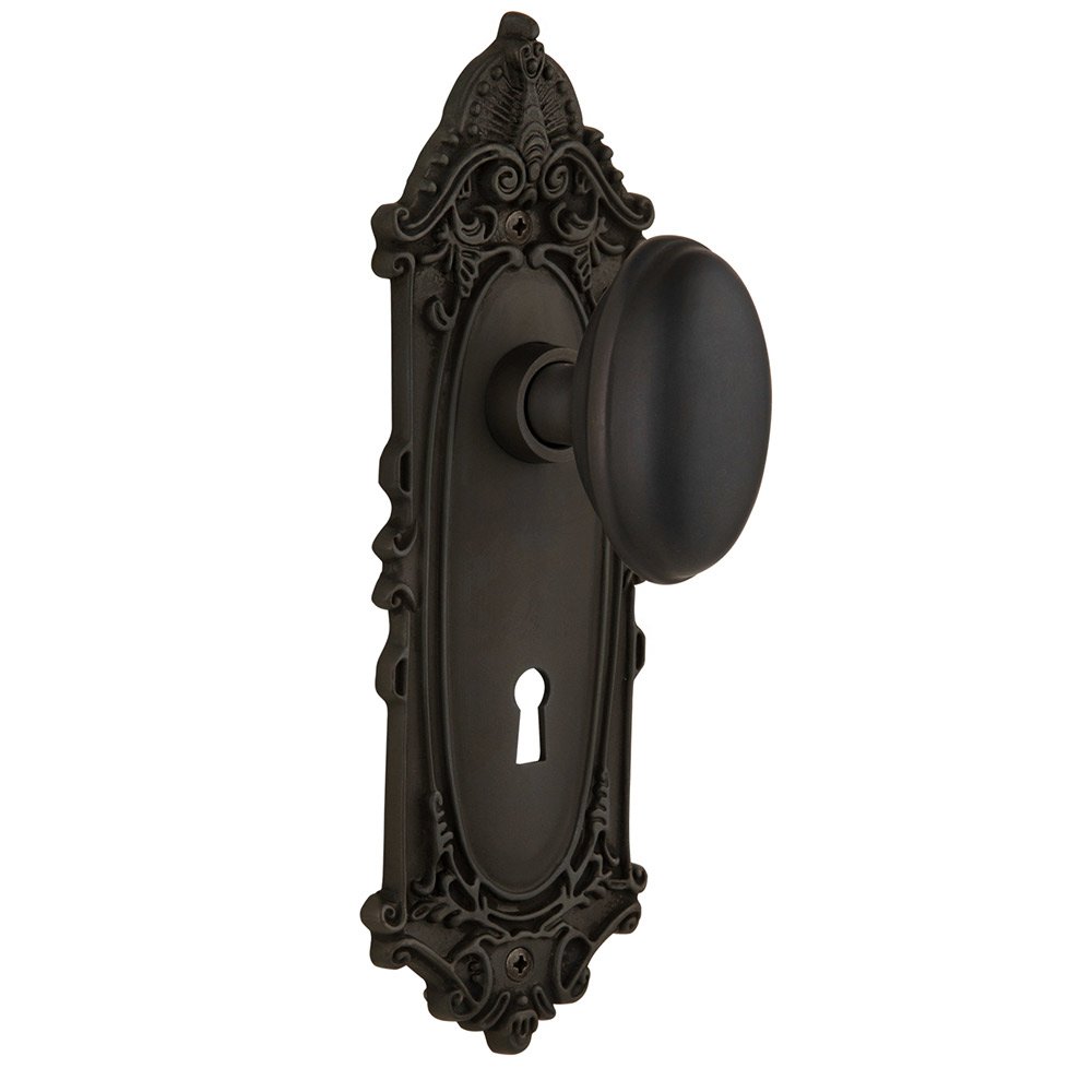 Nostalgic Warehouse Double Dummy Victorian Plate with Keyhole and Homestead Door Knob in Oil-Rubbed Bronze
