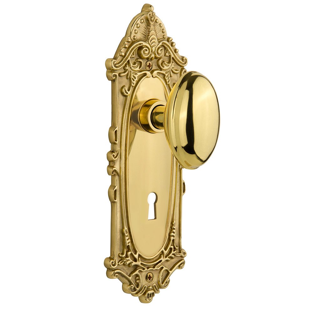 Nostalgic Warehouse Single Dummy Victorian Plate with Keyhole and Homestead Door Knob in Polished Brass