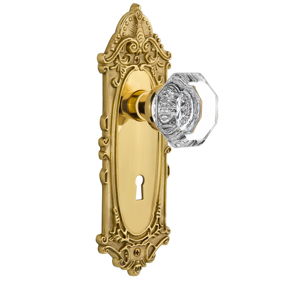 Nostalgic Warehouse Privacy Victorian Plate with Keyhole and Waldorf Door Knob in Polished Brass