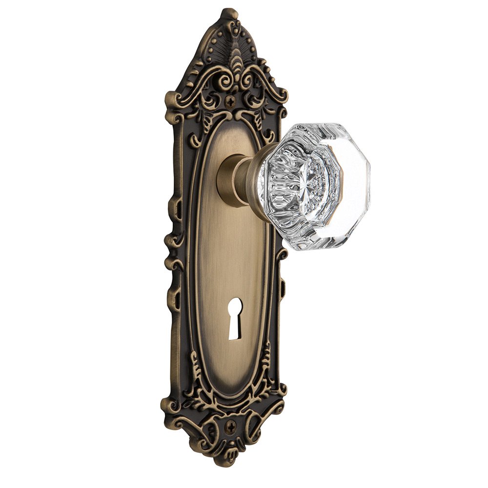 Nostalgic Warehouse Privacy Victorian Plate with Keyhole and Waldorf Door Knob in Antique Brass