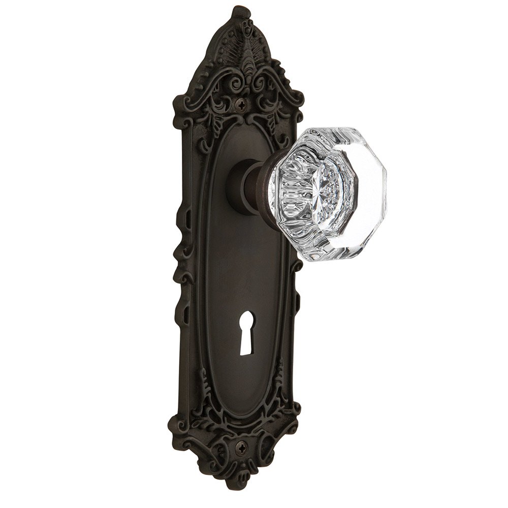 Nostalgic Warehouse Double Dummy Victorian Plate with Keyhole and Waldorf Door Knob in Oil-Rubbed Bronze