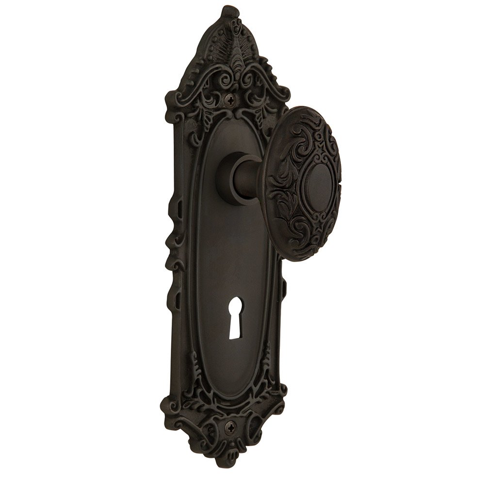 Nostalgic Warehouse Double Dummy Victorian Plate with Keyhole and Victorian Door Knob in Oil-Rubbed Bronze