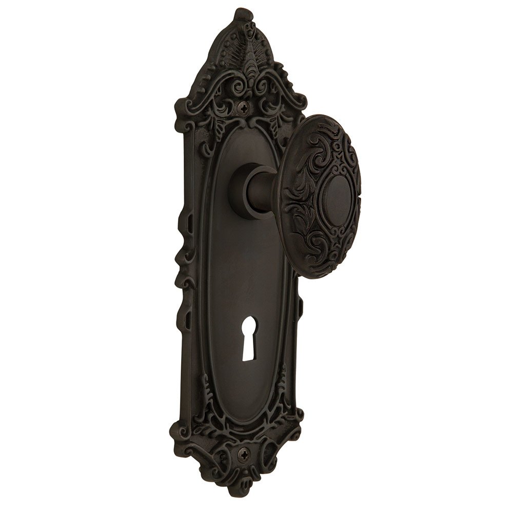 Nostalgic Warehouse Single Dummy Victorian Plate with Keyhole and Victorian Door Knob in Oil-Rubbed Bronze