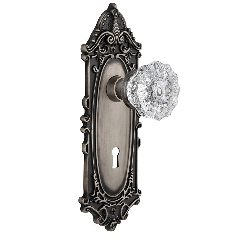 Nostalgic Warehouse Double Dummy Victorian Plate with Keyhole and Crystal Glass Door Knob in Antique Pewter