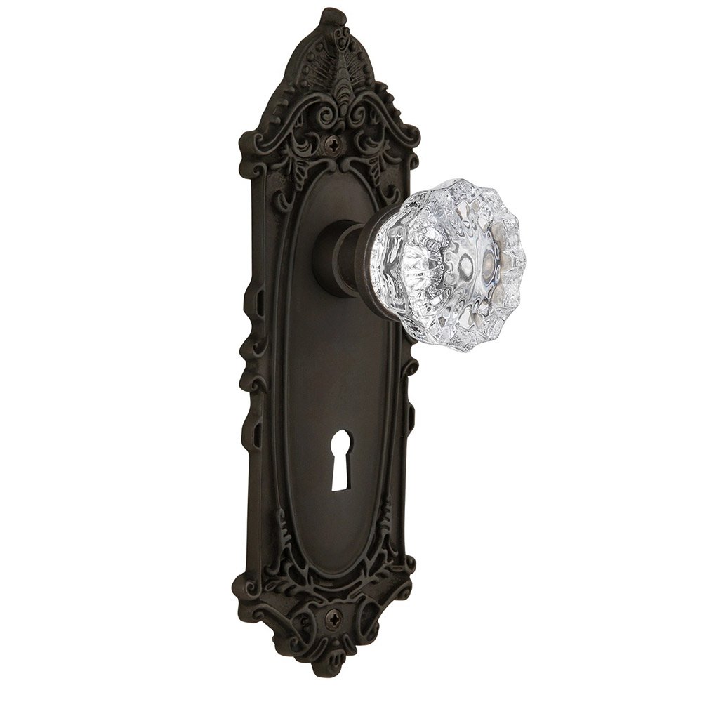 Nostalgic Warehouse Double Dummy Victorian Plate with Keyhole and Crystal Glass Door Knob in Oil-Rubbed Bronze