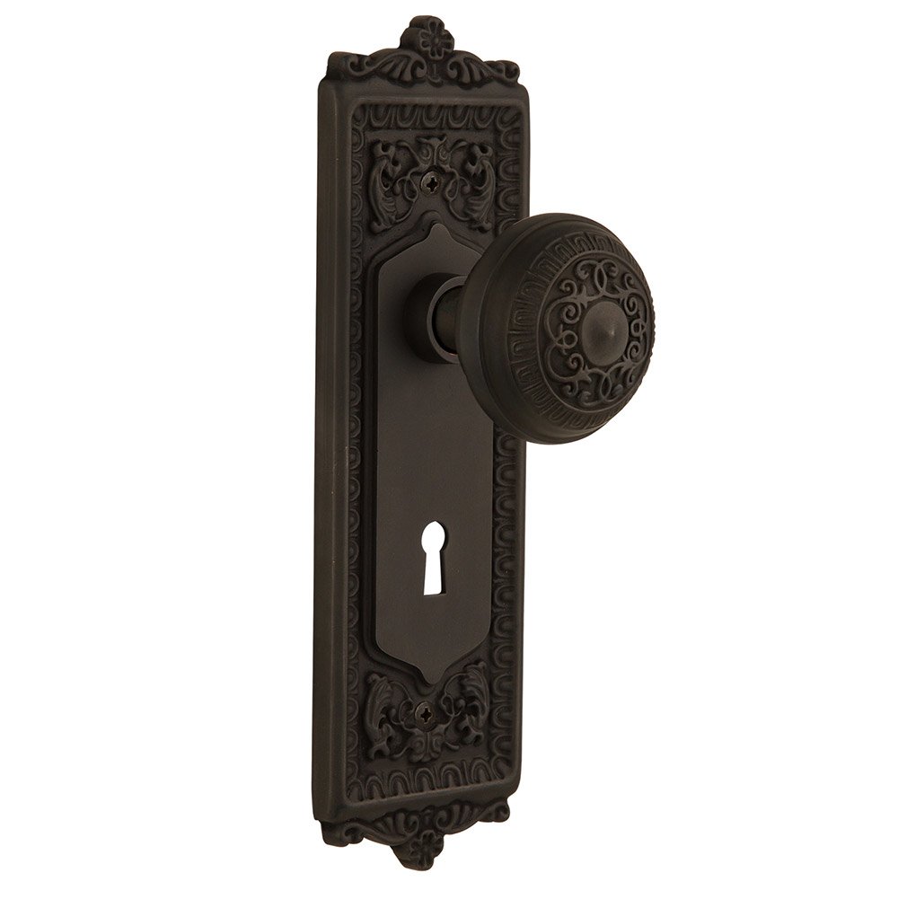 Nostalgic Warehouse Single Dummy Egg & Dart Plate with Keyhole and Egg & Dart Door Knob in Oil-Rubbed Bronze