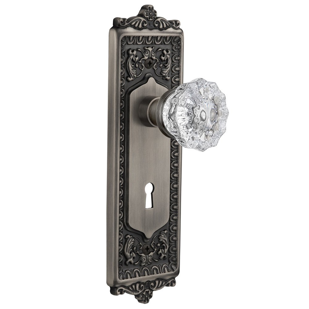 Nostalgic Warehouse Privacy Egg & Dart Plate with Keyhole and Crystal Glass Door Knob in Antique Pewter