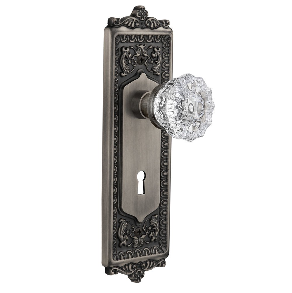 Nostalgic Warehouse Passage Egg & Dart Plate with Keyhole and Crystal Glass Door Knob in Antique Pewter