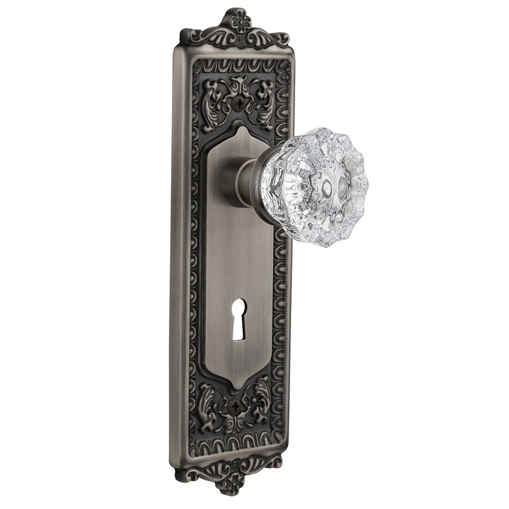 Nostalgic Warehouse Double Dummy Egg & Dart Plate with Keyhole and Crystal Glass Door Knob in Antique Pewter